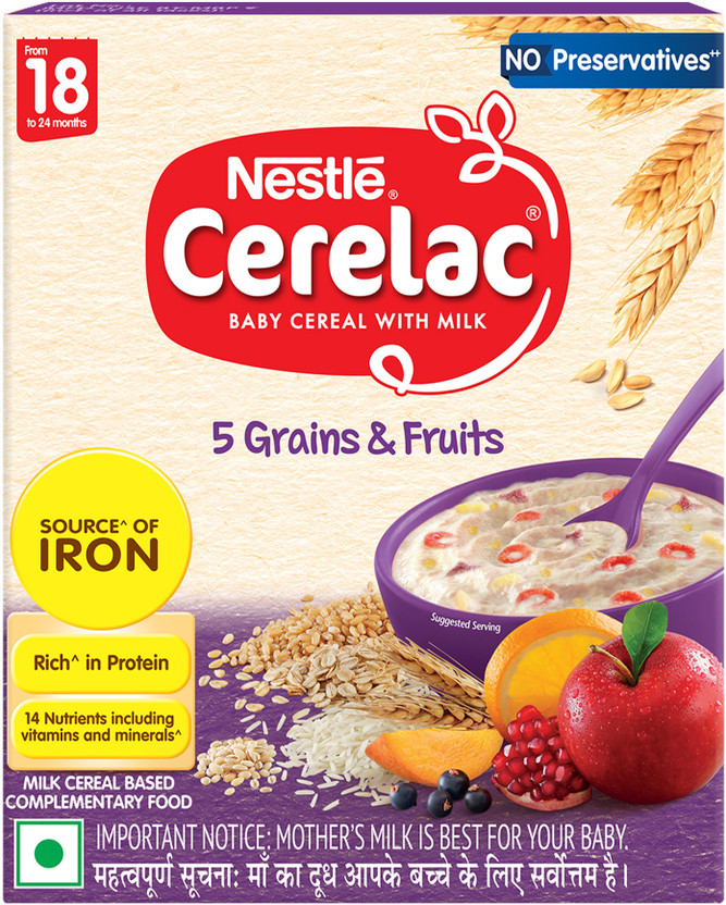 Nestle Cerelac 5 Grains & Fruits Baby Food Cereal with No Preservatives Cereal(300 g, 18+ Months)