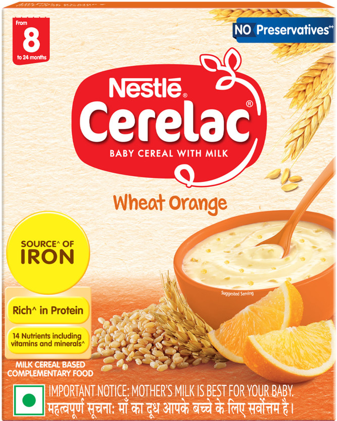 Nestle Cerelac Wheat Orange Baby Food Cereal with No Preservatives Cereal(300 g, 8+ Months)