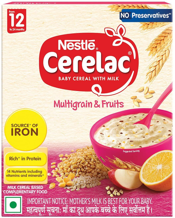 Nestle Cerelac Multigrain & Fruits Baby Food Cereal,No Preservatives, Cereal(300 g, 12+ Months)