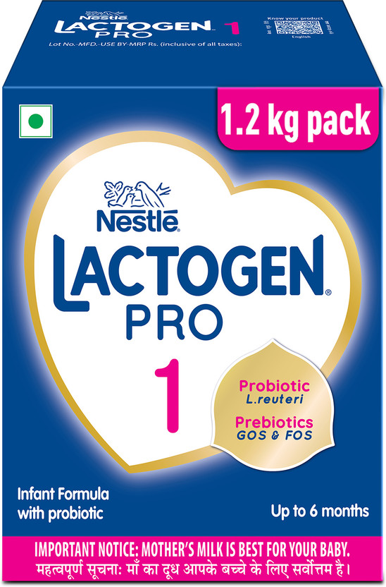 Nestle Lactogen Pro 1 Powder, Infant Formula With Probiotic & Prebiotics, For 0-6 Months, Bag-In-Box(1.2 kg, Upto 6 Months)
