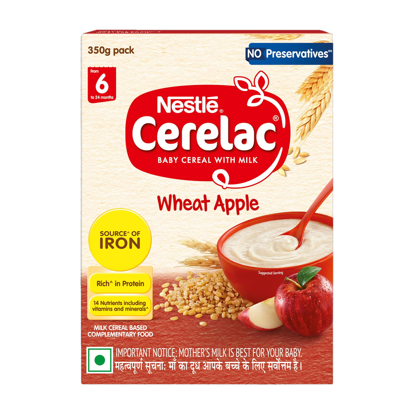 Nestle Cerelac Wheat Apple Baby Food Cereal with No Preservatives Cereal(350 g, 6+ Months)