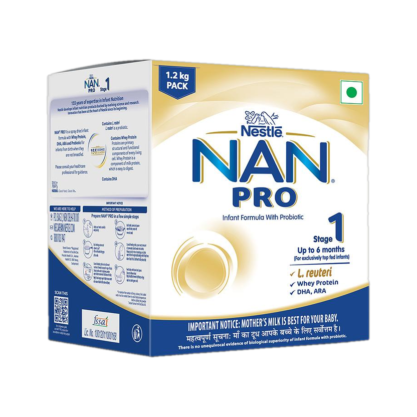 Nestle Nan Pro Stage 1, Infant Formula Milk Powder for Babies with Probiotic, Bag-in-Box(1.2 kg, Upto 6 Months)