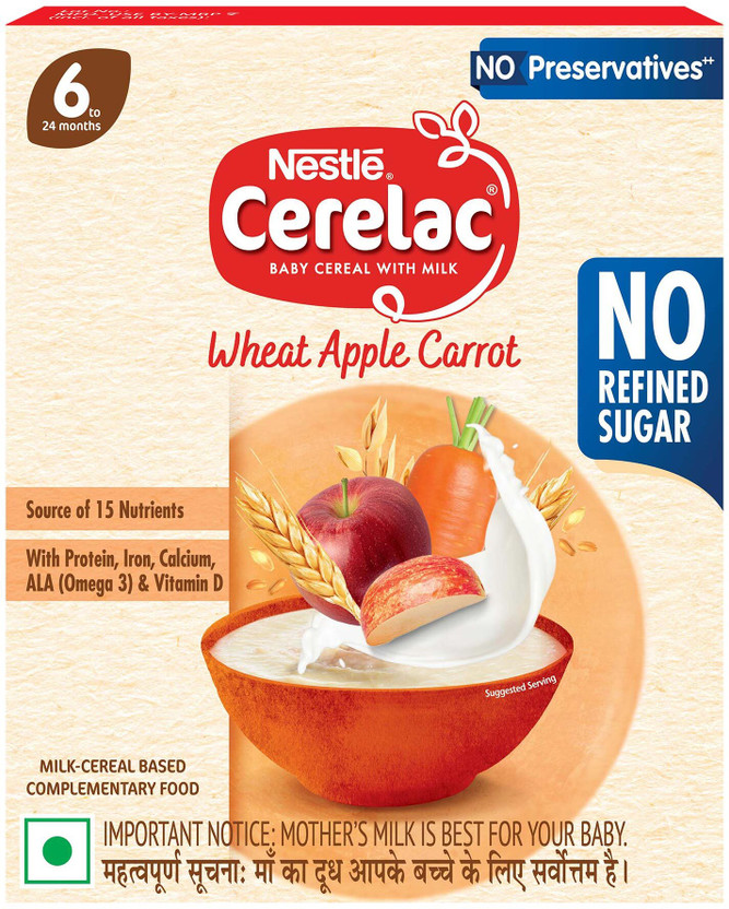 Nestle Cerelac Wheat Apple Carrot Baby Food Cereal with No Refined Sugar & No Preservatives Cereal(300 g, 6+ Months)