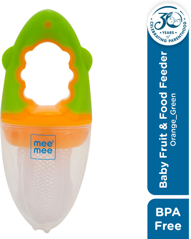 MeeMee Baby Pacifier Fruit & Food Nibbler With Extra Mesh, BPA Free Pacifier Soother,(Orange_Green)