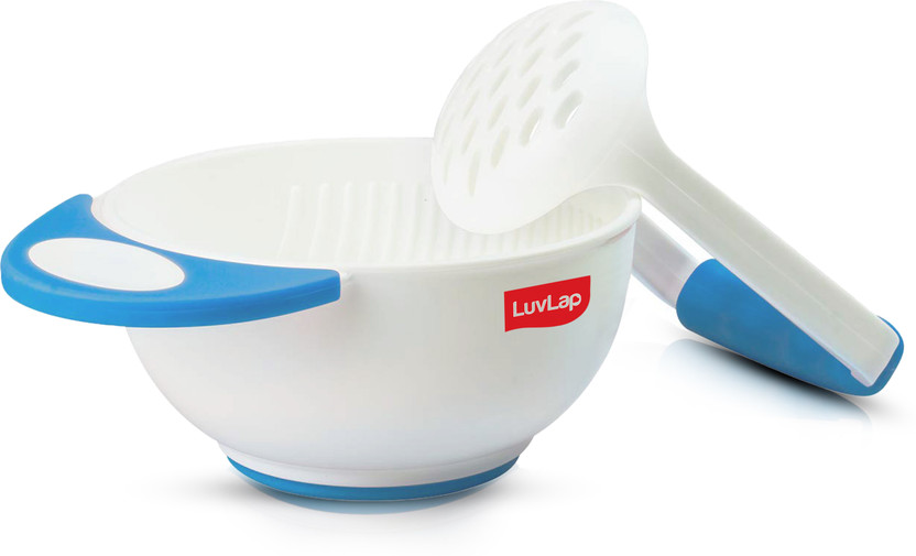 LuvLap Baby Food Grinding Cum Feeding Bowl(White & Blue)
