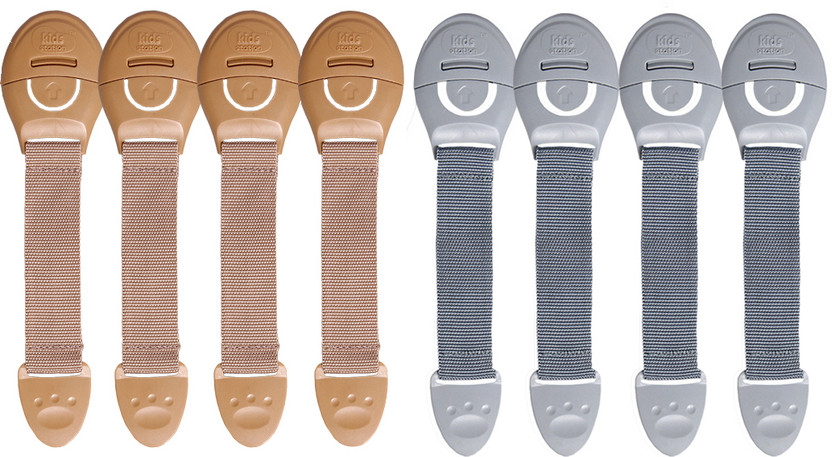 KIDS STATION Made in India Nylon Strap Baby Safety Locks for Kids- Drawers, Furnitures(4 pcs Grey + 4 pcs Beige)