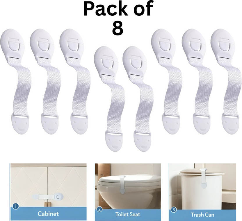 AMT Baby Safety Locks – Child Proof Cabinet, Drawer, Cupboard & Fridge (8 Pcs)(White)