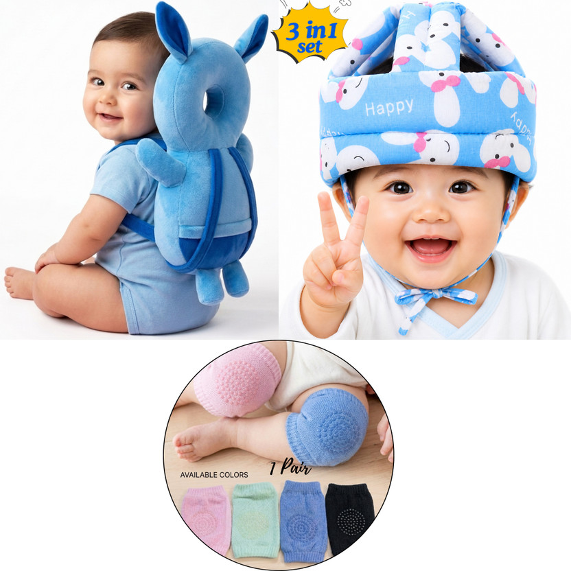 MAHADEV STORE COMBO SET OF 3 BABY HEAD & BACK PROTECTOR & BABY SAFETY HELMET & 1 KNEEPAD(BLUE & SKYBLUE)