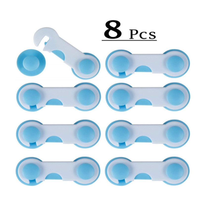 KIDZHALL (Pack of 8) Child Safety Strap Locks Baby Locks for Cabinets and Drawers(Blue)