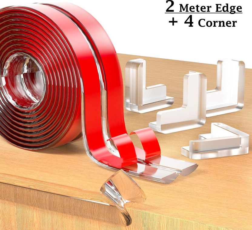 KIDZHALL 2 Meter Edge+4Corner Edge Protector, Baby Proofing Edge Protector Strip for Kids(Transparent)
