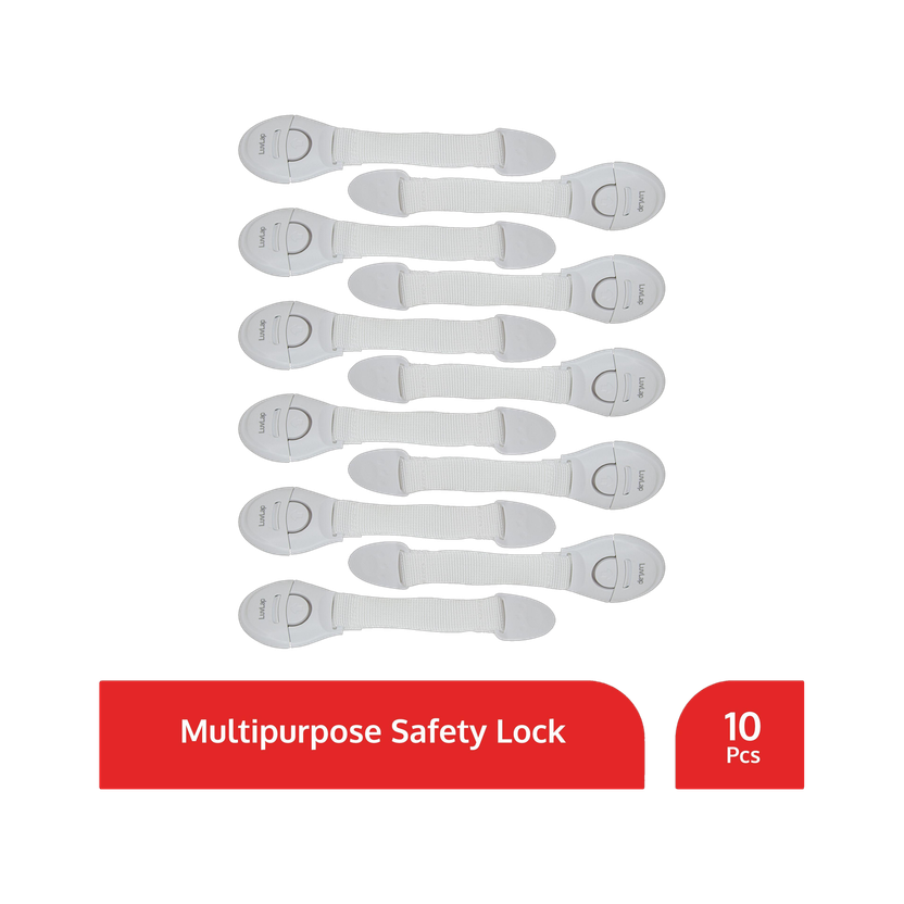 LuvLap Baby Safety Furniture Locks, Pack of 10 ; Adjustable and Flexible with 3M Adhesive(White)
