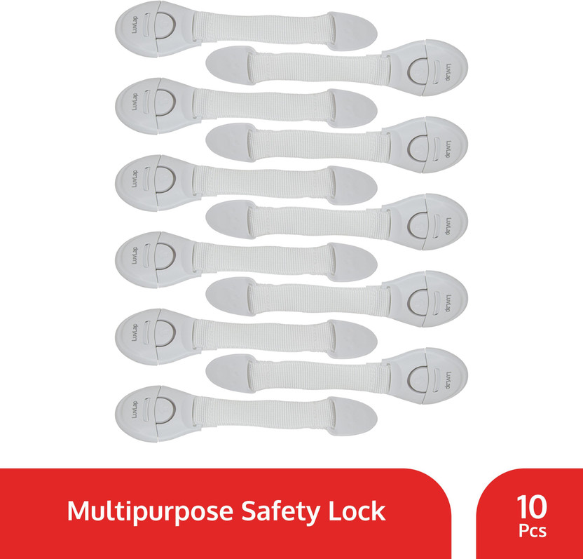 LuvLap Baby Safety Furniture Locks, Pack of 10 ; Adjustable and Flexible with 3M Adhesive(White)