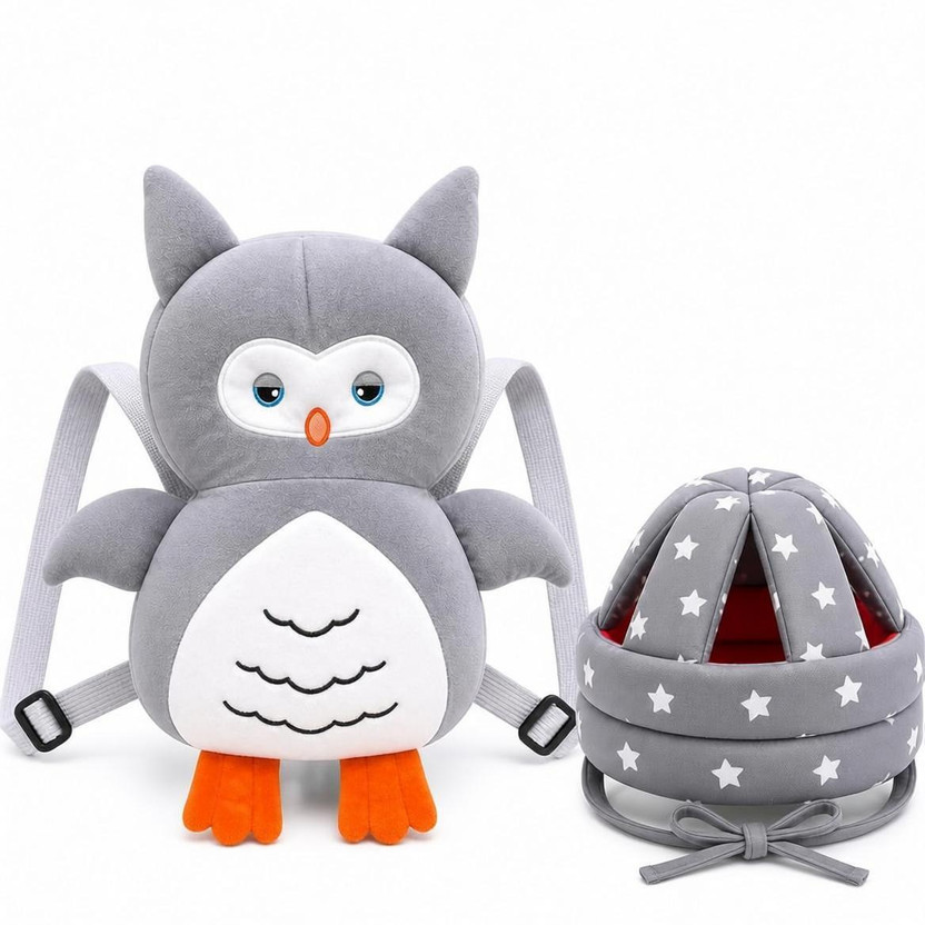 Hemu Baby Safety Helmet and Owl Head Protection Pillow Combo for Crawling & Walking(Grey)