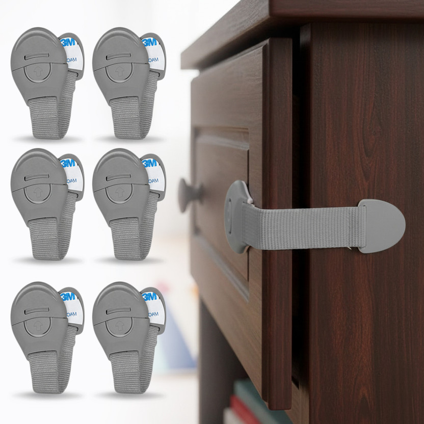 BabyPro Safety Latches (Pack of 6), for Door, Cupboard, Fridge, Drawer, Cabinet Locks(Grey)