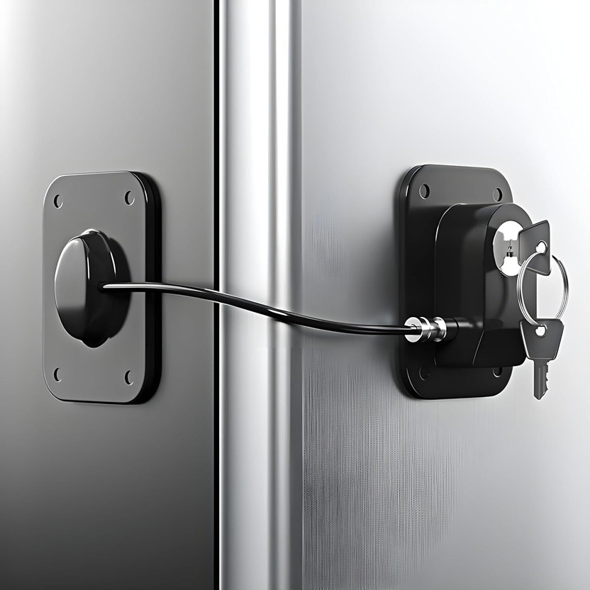 toptiertools Child Safety Device Refrigerator Door Lock With Key And Adhesives - Pack of 2(Black)