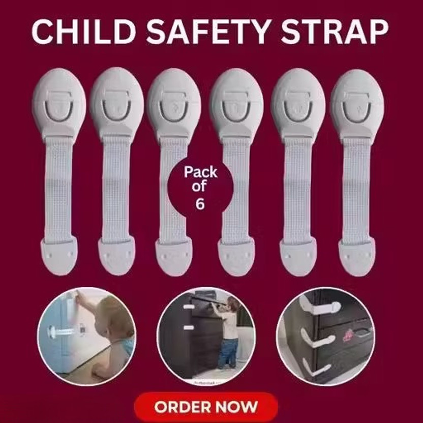 Lixora Kids Proof Safety Lock Easy Install Adjustable Strap with Adhesive(White)