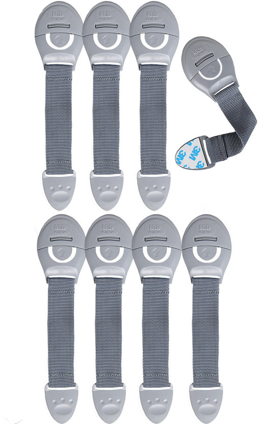 KIDS STATION Made in India Nylon Strap Baby Safety Locks for Kids for Drawer, Furniture(Grey, Pack of 8 pcs)