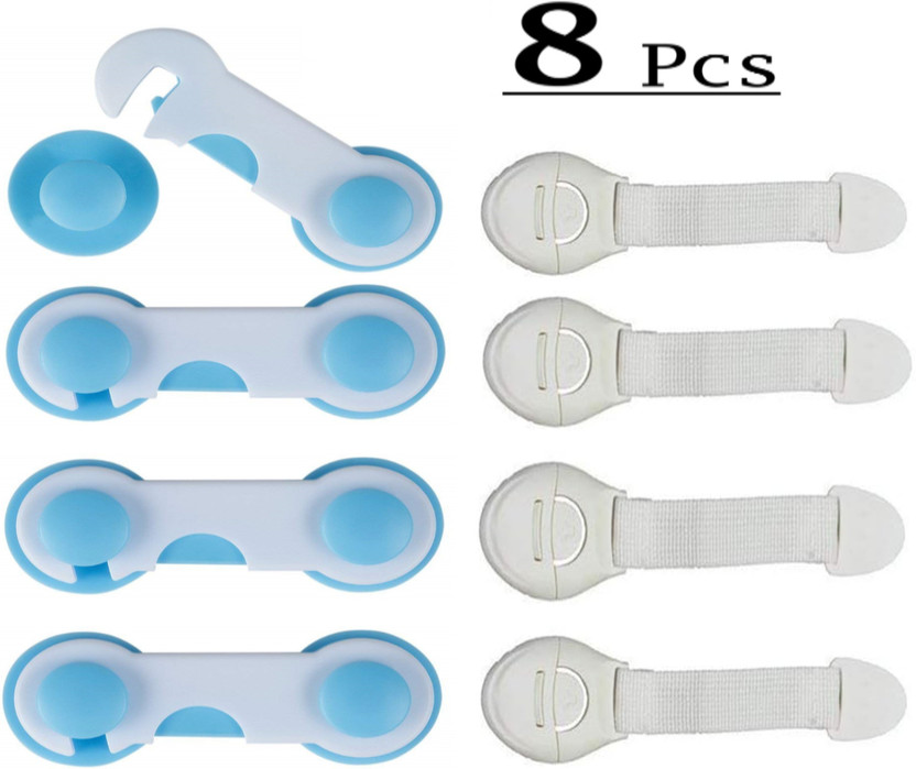 SELLARO (Pack of 8) Child Safety Strap Locks Baby Locks for Cabinets and Drawers(Blue+White)