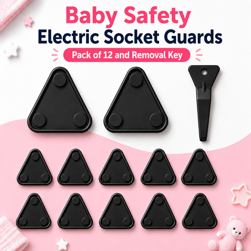 MISTY ENTERPRISE Baby Safety Socket Guards for 5A & 15A Sockets with Removal Key, Pack of 12(Black)