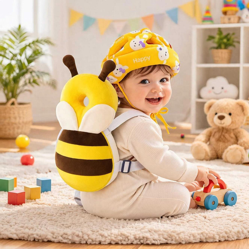 Hemu Baby Safety Head Protector Backpack with Head Support Pillow Combo(Yellow)
