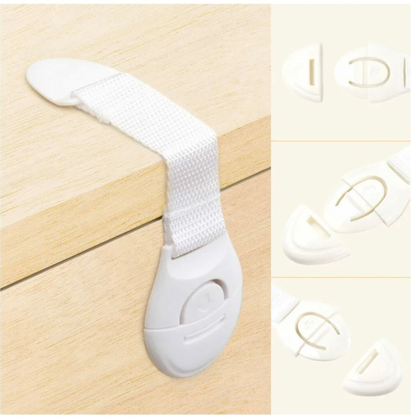 ClickFit Baby Safety 8 Pcs Flexible Nylon Strap Locks for Cabinet and Drawers Doors(White)
