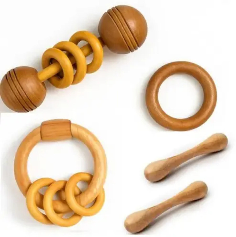 Shreeja Shilpcraft Natural Neem Wood Rattle and Teether Set – Soothing Toy for Teething Babies Rattle(Brown)