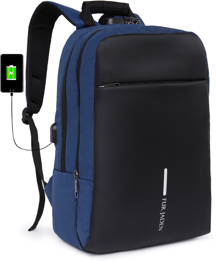 FUR JADEN With Anti-Theft Number Lock, USB Charging Port & 15.6 Padded Laptop Compartment 22 L Laptop Backpack(Blue)