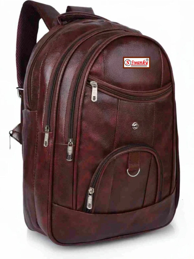 Swanky PU Leather School College bag Boys Girls Men Women Stylish office bags Travel 35 L Backpack(Brown)