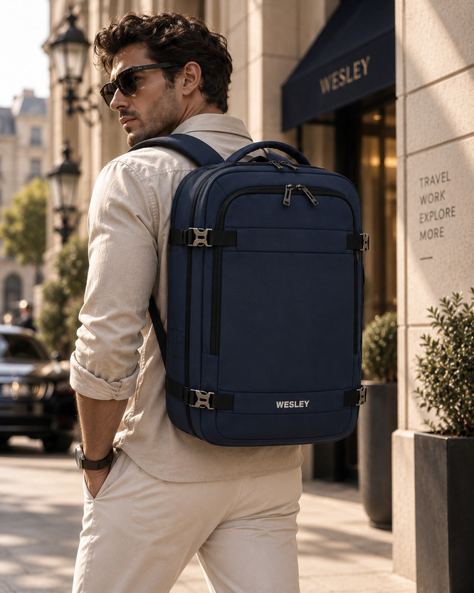 WESLEY WESLEY Luxur Overnighter Expandable Anti Theft feature business/Travel/luggage backpack 45 L Laptop Backpack(Blue) - Flipkart Deal