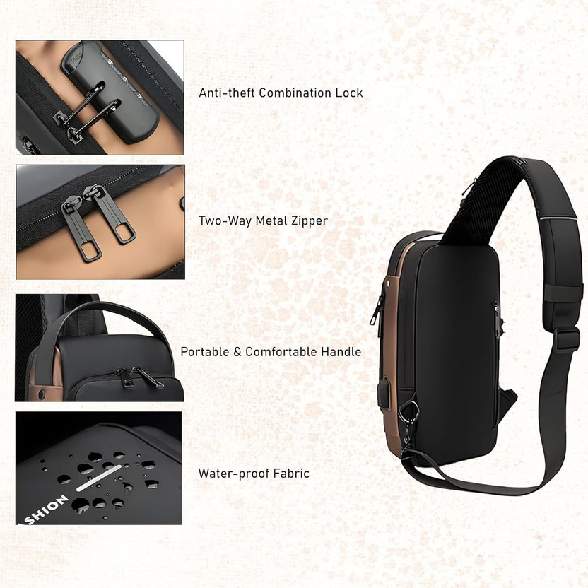 LIFE INDIA New Sling Bag Anti-Theft USB Crossbody Backpack Waterproof Chest Shoulder Bag 17 L Laptop Backpack(Gold, Black)