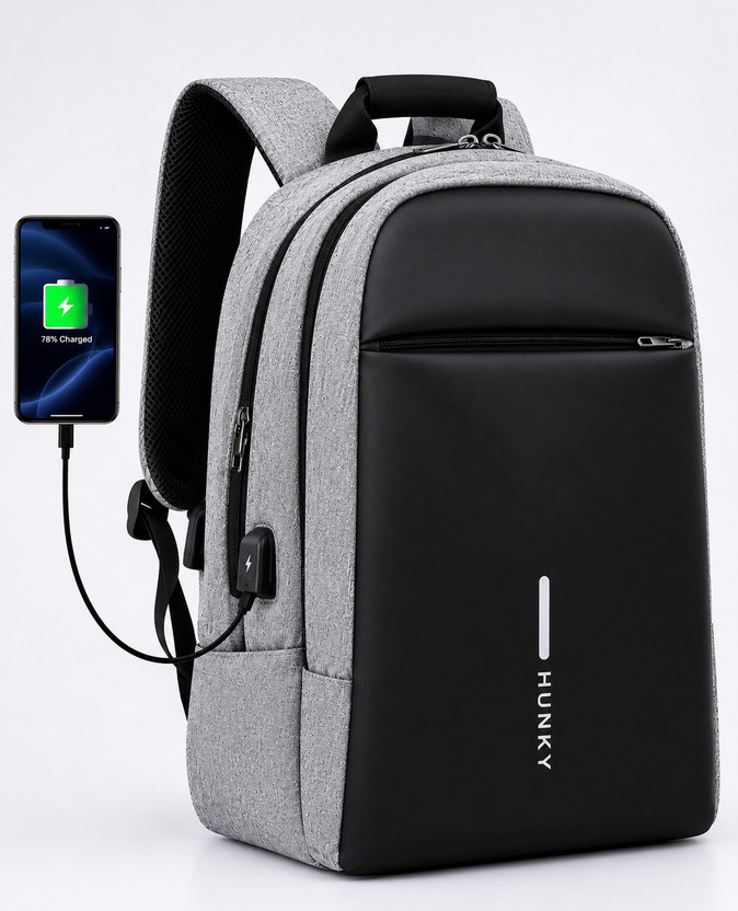 Hunky With Usb Charging Port, Anti-Theft Design for Office, College & Travel 22 L Laptop Backpack(Grey)