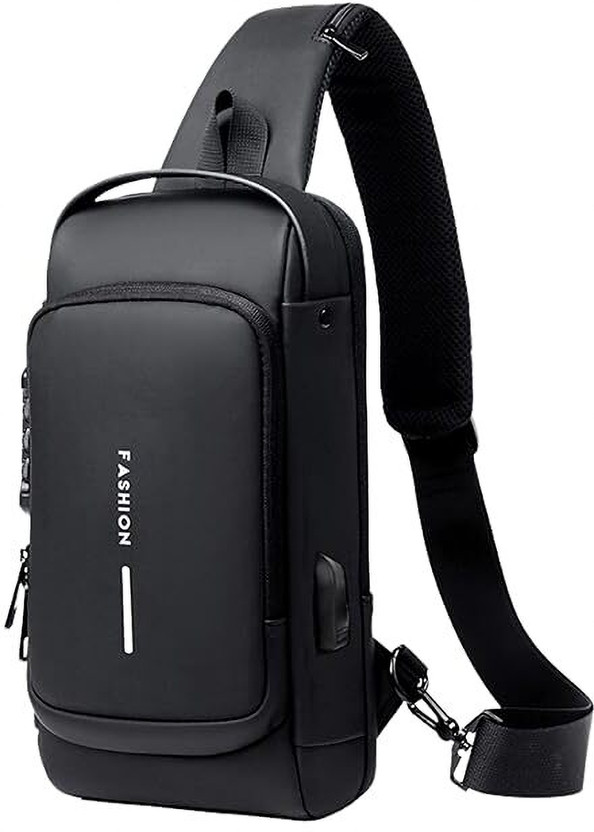 LOFTVENDER Sling Bags for Unisex Waterproof Chest Bag, Anti-Theft Password Lock, Crossbody 6 L Laptop Backpack(Black)