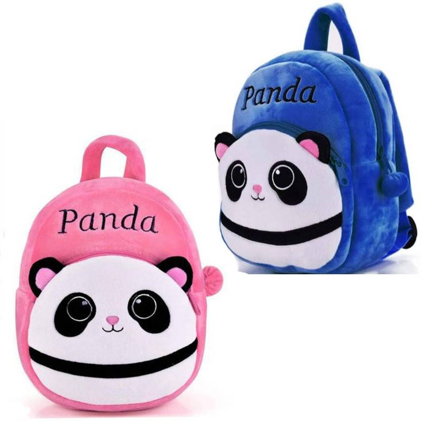 JaisBoy School Bag Soft Plush Backpack Cartoon Bags Combo pack of 2 panda  bags 10 L Backpack pink, blue - Price in India 