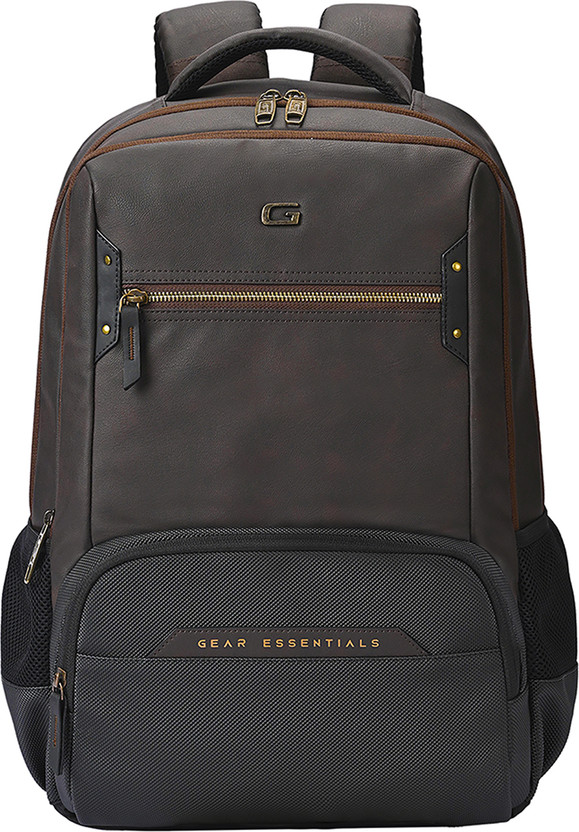 Gear Quantum 3 Antitheft Faux Leather with Raincover 28 L Laptop Backpack(Brown)
