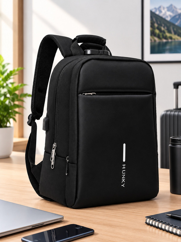 HUNKEY Anti-Theft Smart Laptop Backpack with USB Charging Port & Combination Lock 22 L Laptop Backpack(Black)