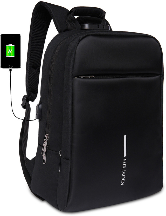 FUR JADEN Anti Theft Number Lock 15.6 Inch Laptop Backpack with USB Charging for Men Women 22 L Laptop Backpack(Black)