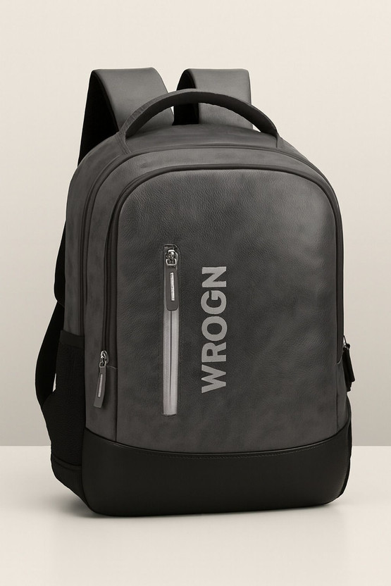 WROGN USB Charging Port, Anti-theft Pocket, 15.5 inches Laptop faux Leather 35 L Laptop Backpack(Grey, Black)