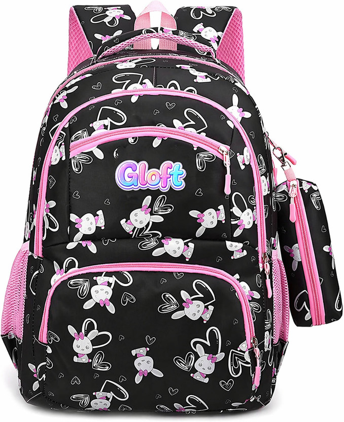 Gloft Girls Printed Backpack Bag Perfect for College & Schools 35 L Trolley Laptop Backpack(Black)