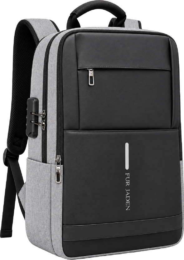 FUR FUR JADEN With Anti-Theft Number Lock Bag With 2 Compartment & Front Pocket 25 L Laptop Backpack(Grey, Black) - Flipkart Deal
