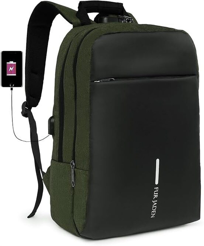 FUR JADEN With Anti-Theft Number Lock USB Charging Port and 15.6 Inch Laptop Compartment 20 L Laptop Backpack(Green)