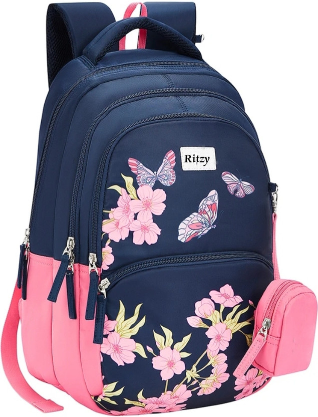 RITZY 40 L GIRLS AND WOMEN Backpack FOR SCHOOL COLLEGE TRAVEL BACKPACK (NAVY BLUE) 40 L Backpack(Blue, Pink)