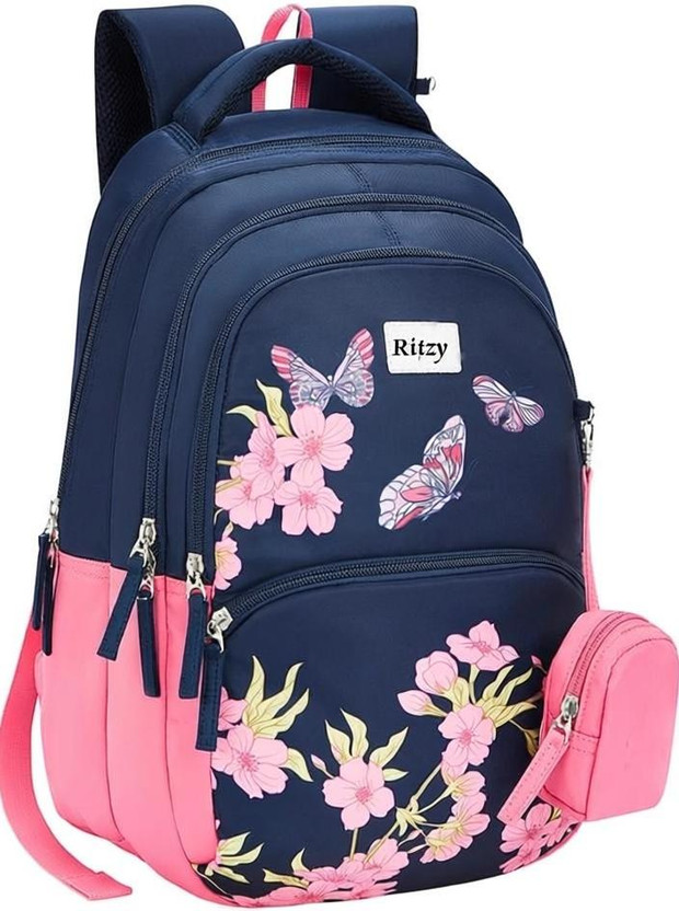 RITZY 40 L GIRLS AND WOMEN Backpack FOR SCHOOL COLLEGE TRAVEL BACKPACK (NAVY BLUE) 40 L Backpack(Blue, Pink)