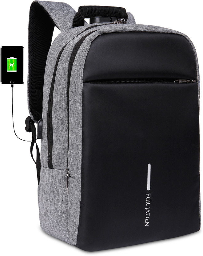 FUR JADEN With Anti-Theft Number Lock, USB Charging Port & 15.6 Padded Laptop Compartment 22 L Laptop Backpack(Grey)