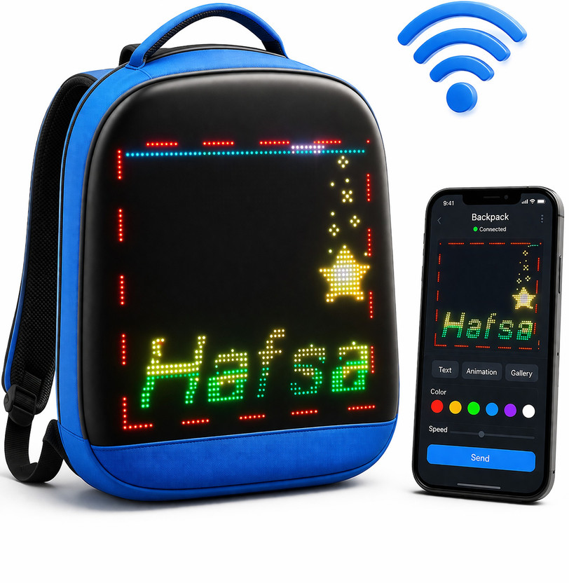 ZipTales Smart LED Backpack with App Control | Customizable Display Bag with Wifi 1 L Backpack(Blue)
