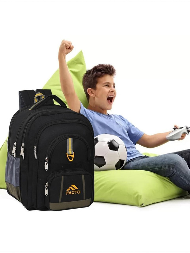 facto High Quality Stylish Casual Class 6th to 10th Waterproof School Bag Waterproof School Bag(Black, 70 L)