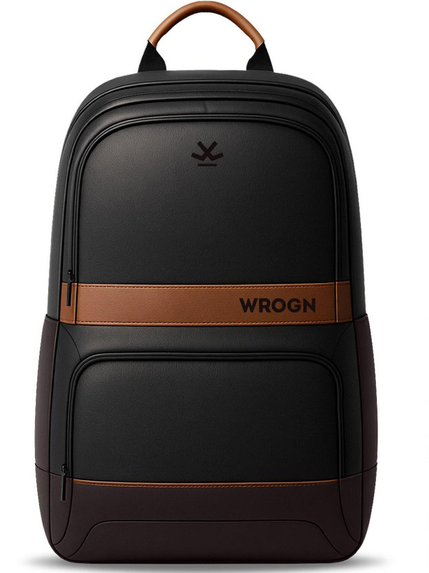 WROGN Classic Anti Theft Faux Leather Office/Travel/College with 15.6" Sleeve for Men 30 L Laptop Backpack(Black, Brown)