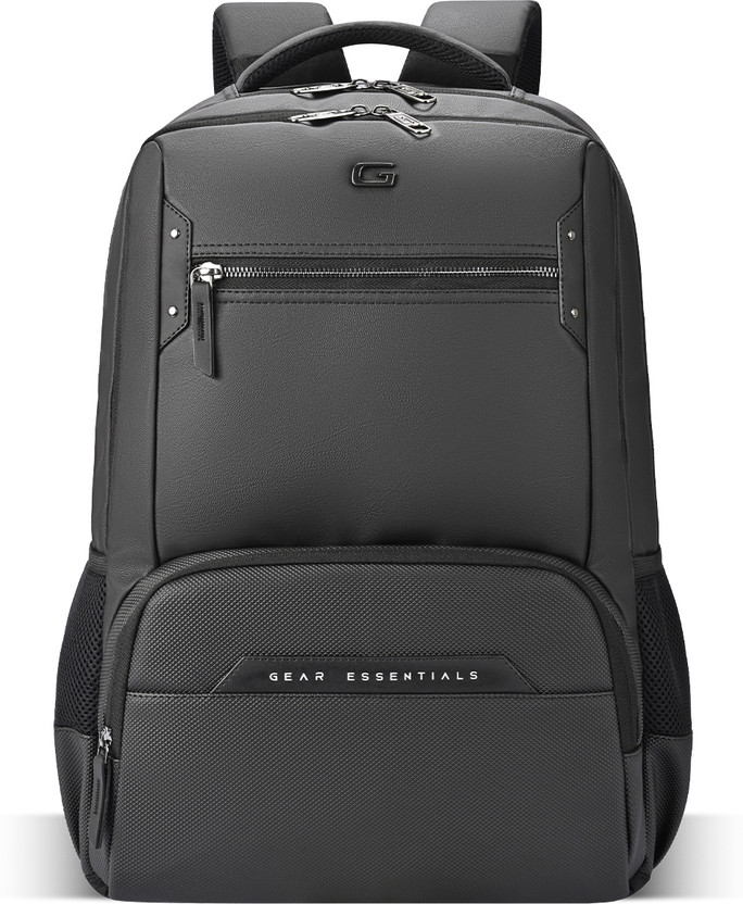 Gear Quantum 3 Antitheft Faux Leather with Raincover 28 L Laptop Backpack(Black)