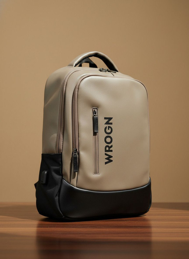 WROGN Large with USB Charging Port 15.6 inch with two Compartment 35 L Laptop Backpack(Beige, Black)