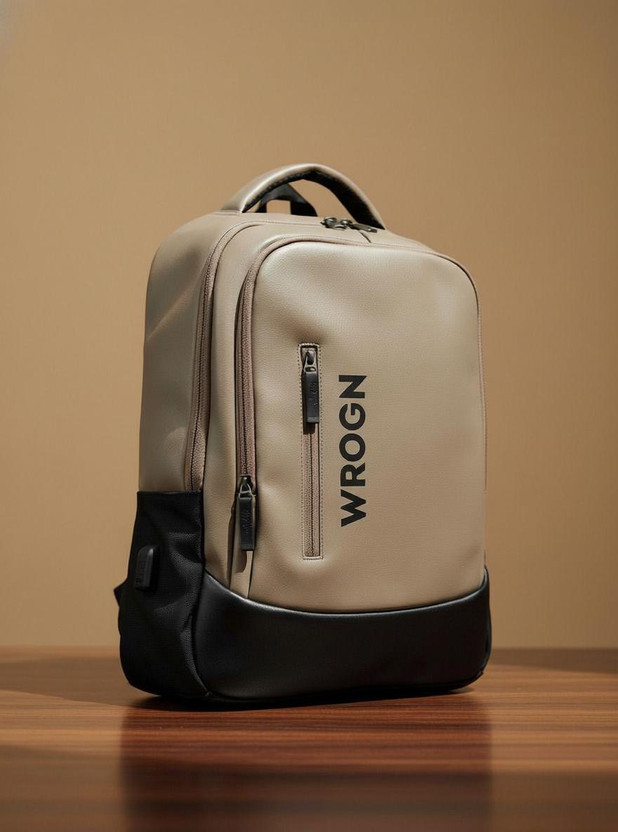 WROGN Large with USB Charging Port 15.6 inch with two Compartment 35 L Laptop Backpack(Beige, Black)