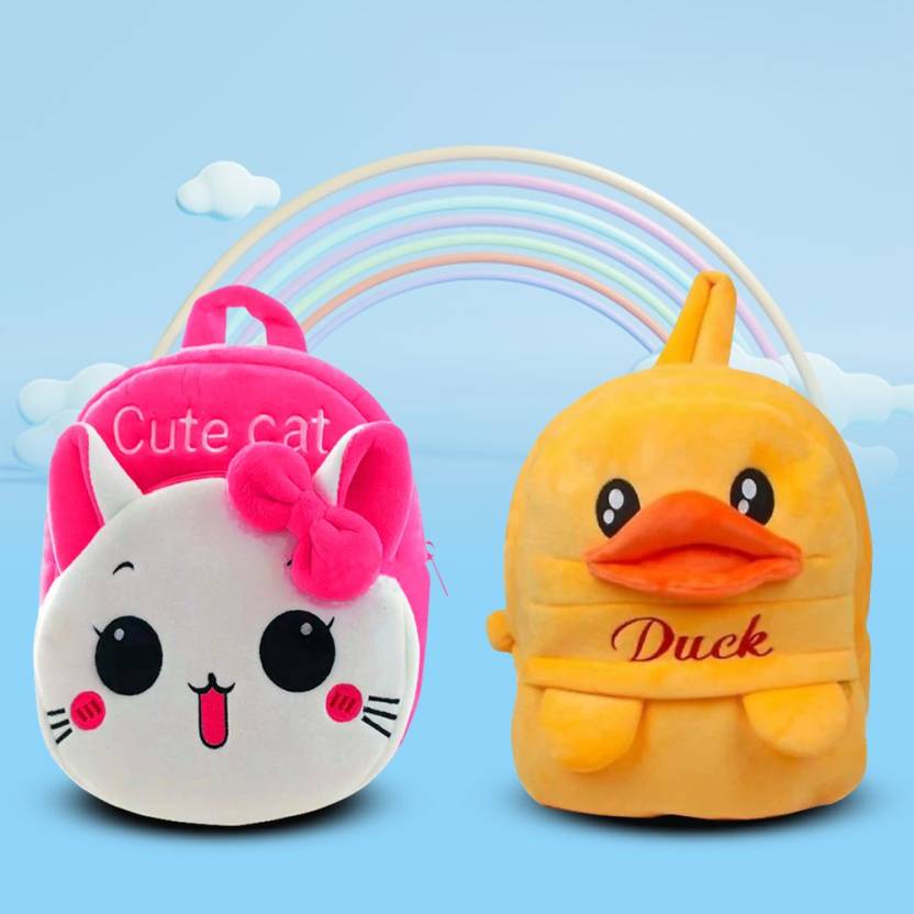 SPIRITED School Bag Cute Cat & Duck Cartoon Baby Boys/Girls Plush Bag Age (  2 to 6 ) 14 L Backpack Yellow - Price in India 